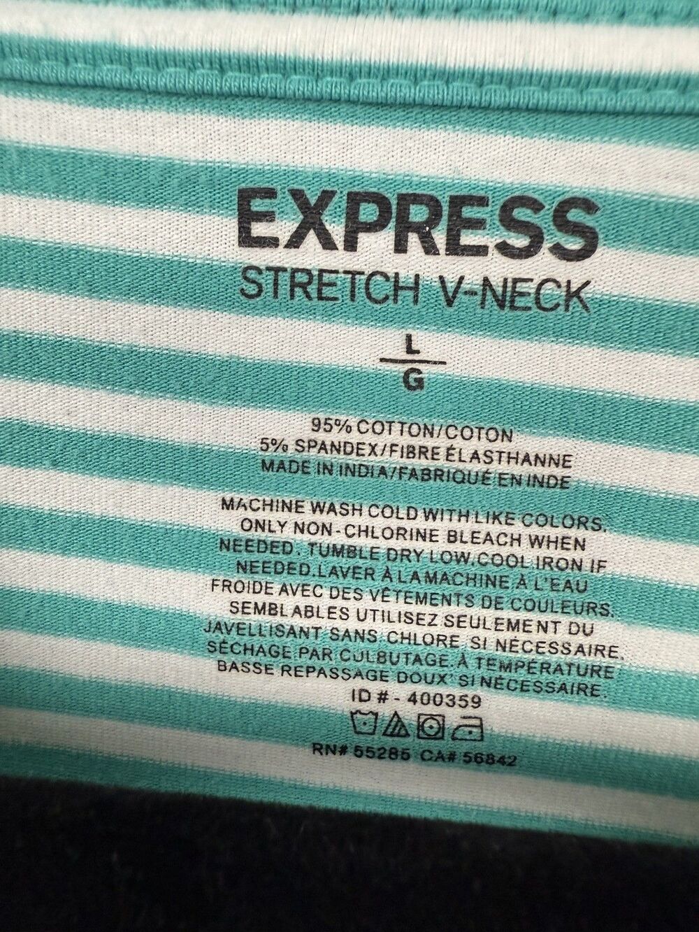 Express Mens Shirt Large Teal/White Striped V-Neck - stretchy fee - Picture 6 of 7